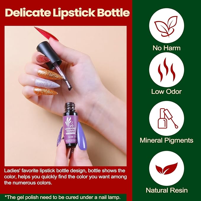 Lavender Violets 73 Pcs Gel Nail Polish Kit with U V Light 45 Colors with Nail PrimerBuilder BaseMatte &amp Glossy Top Coat Soak Off Manicure Tools Gifts for Women LA06