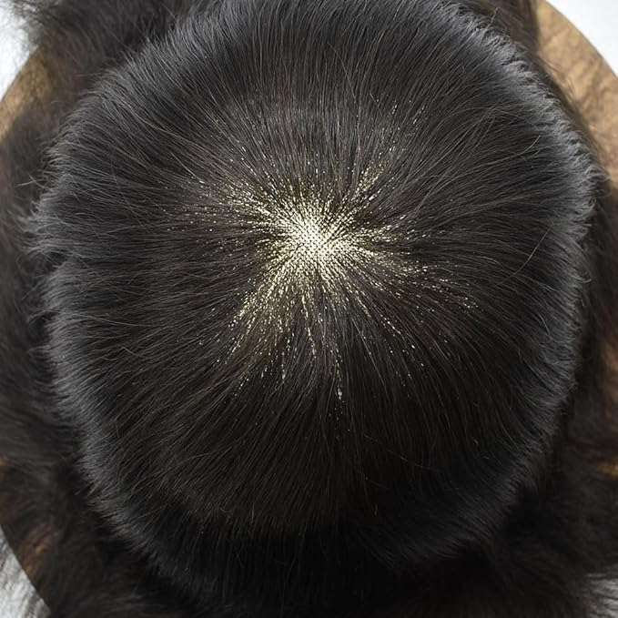 LYRICAL HAIR Toupee for Men Hair System Replacement Monofilament Mens Toupee Hairpiece Durable Poly Coated NPU Around Wig for Men Human Hair Piece Unit 120% Density 8X11 #1B Off Black