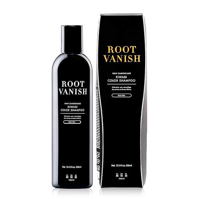 KIWABI Hair Color Shampoo for Gray Coverage ? Gradual All Natural Hair Dye Shampoo for Women &amp Men ? Hydrating Sulfate-Free Ammonia-Free Vegan Scalp Care with 31 Botanicals (Black)