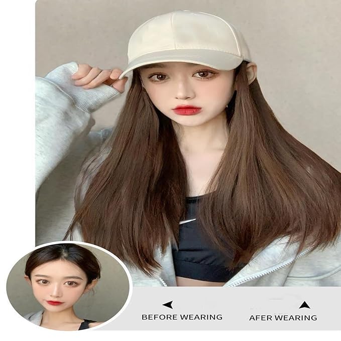 Women Baseball Cap Wig with Straight Hair high Ponytail Baseball Cap Wig Sun Hat with Hair Wig