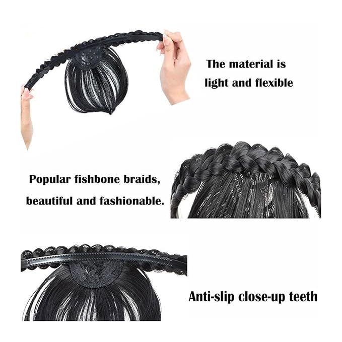 Bangs Hair Hair Accessories Synthetic Headband Air Bangs Wigs with Braids Heat Resistance Clip in Hair Extensions Hairpieces for Women Bangs Hair Clip(2)