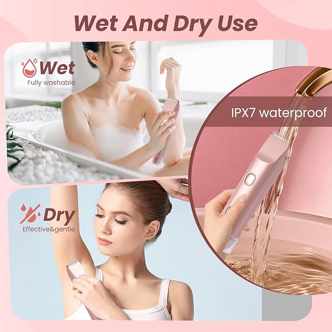 Bikini Trimmer for Women 2-in-1 Electric Razors for Pubic Hair Painless Wet &amp Dry Use Dual Head Electric Shaver for Women Support 60 Minutes Runtime for Facial Hair Removal &amp Body &amp Intima