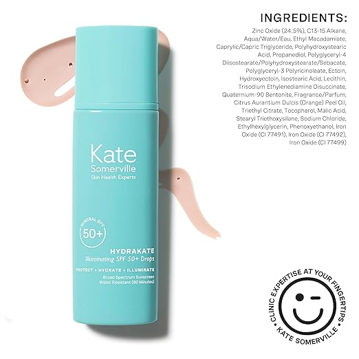 Kate Somerville HydraKate Illuminating Sunscreen Drops ? Tinted SPF 50+ Mineral Sunscreen with Zinc Oxide Moisturizing &amp Anti-Aging Sun Protection 1.7 Fl Oz