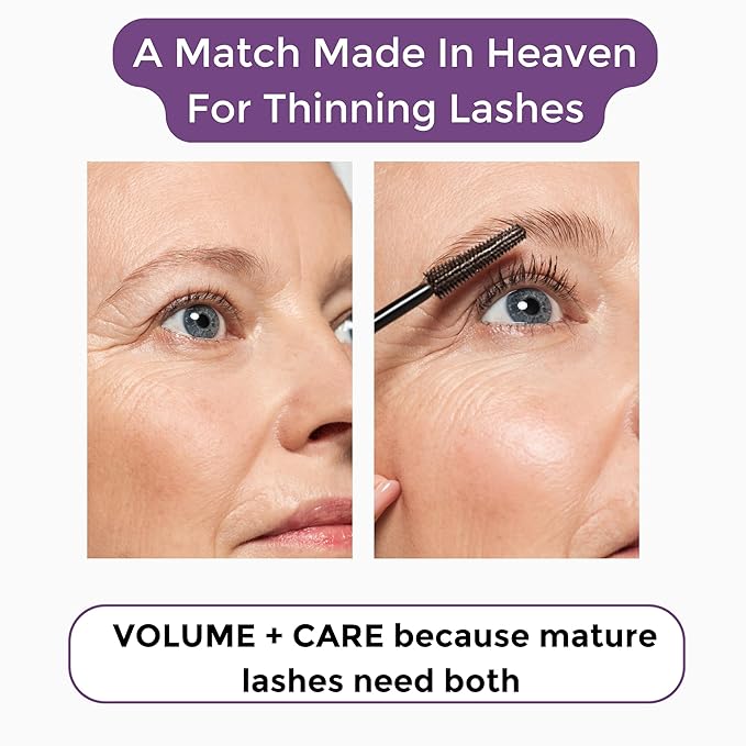 Rumi Cosmetiques VolumeCare+ Mascara For Mature Women - Extreme Length and Volume 2-in-1 Formula - No Clumps or Flaking Long-Wearing Hypoallergenic Mascara For Sensitive Eyes (Natural Black)