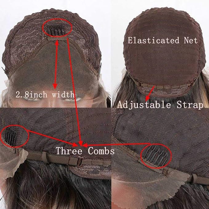 Highlight Wigs Brown Stripe Blonde Synthetic Lace Front Wig Heat Resistant Fiber Long Wavy Wigs Middle Part Wigs