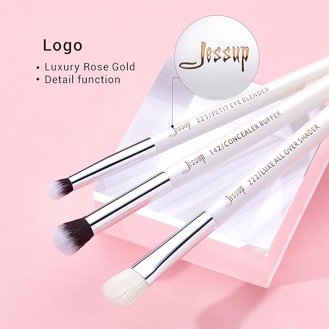 Jessup Small Eye Makeup Brush Set Professional 15pcs White/Silver Premium Natural-synthetic Eye Shadow Blending Concealer Eye &amp Brow Liner Brushes T237