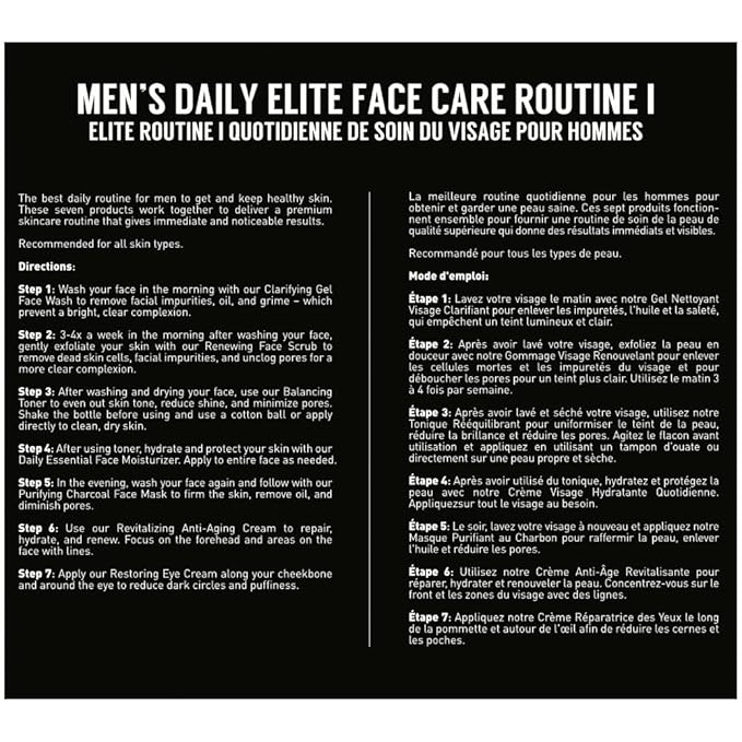 Brickell Men's Daily Elite Face Care Routine I Toner Gel Facial Wash Face Scrub Anti-Aging Night Cream Eye Cream Charcoal Mask and Moisturizer Natural and Organic Scented