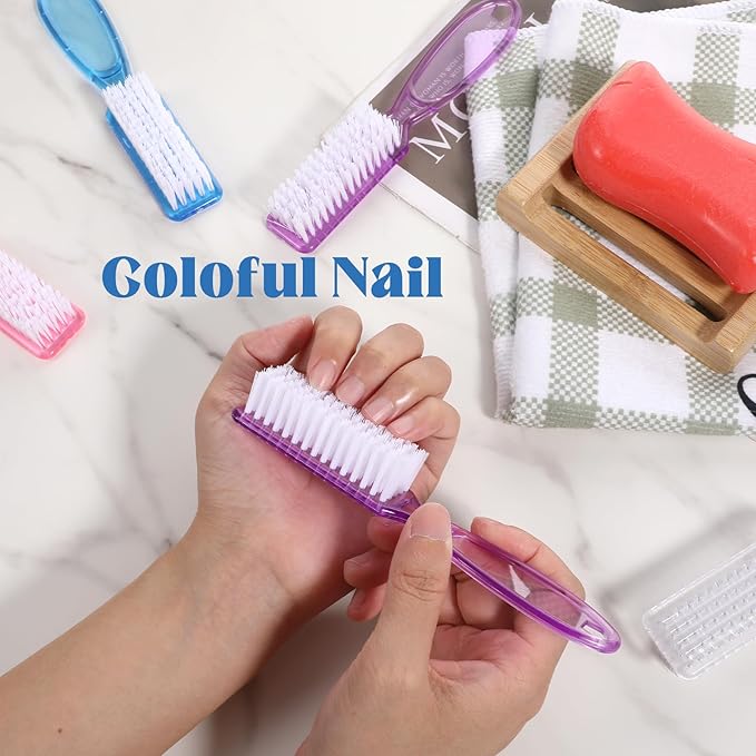 100 Pcs Handle Grip Nail Brush Bulk Nail Brushes for Cleaning Fingernails Soft Bristles Cleaning Brushes Soft Stiff Bristles Pedicure Manicure Tools for Toe 5 Colors