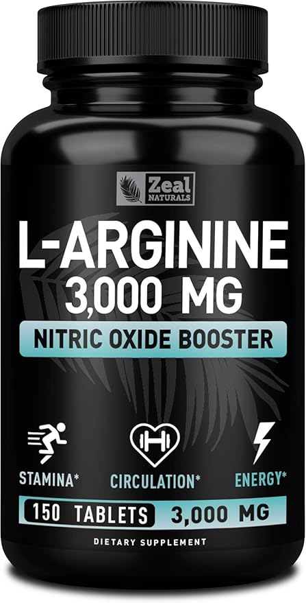 Zeal Naturals L Arginine 3000mg Capsules (150 Tablets | 1000mg) Maximum Dose L-Arginine Nitric Oxide Supplement for Supporting Muscle Growth Vascular Function and Energy - Nitric Oxide Booster