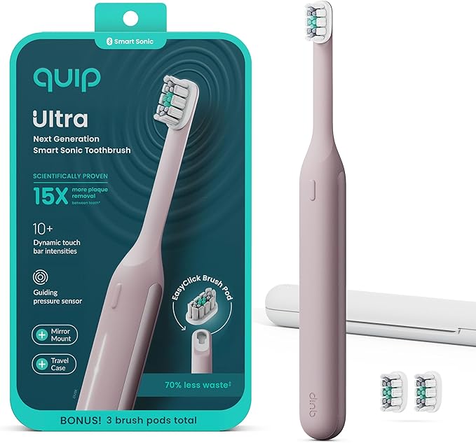 Quip Ultra Next Generation Smart Toothbrush - Timed Electric Toothbrush with Case - Replaceable Brush Head Soft Bristles Silicone Handle 30-Day Battery Life - Travel Toothbrush - Dusk
