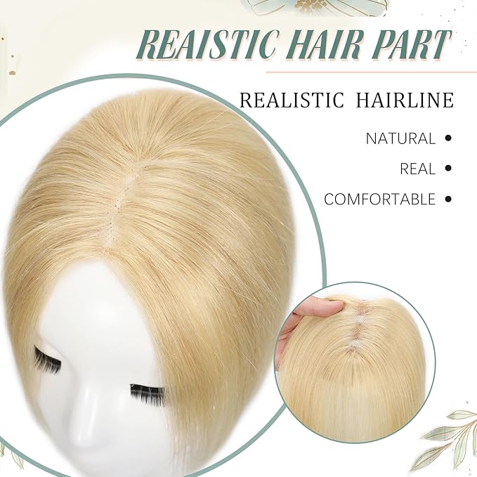 Blonde Hair Toppers for Women Real Human Hair 360°3D No Bangs Pieces Upgrade Lace Base Premium Remy Hair Toppers for Women(Blonde 10Inch)