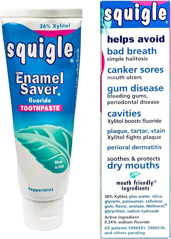 Squigle Enamel Saver Toothpaste (Canker Sore Prevention &amp Treatment) Prevents Cavities Perioral Dermatitis Bad Breath Chapped Lips - 2 Pack