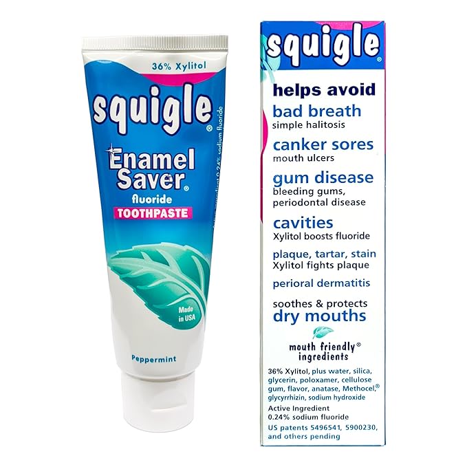 Squigle Enamel Saver Toothpaste (Canker Sore Prevention &amp Treatment) Prevents Cavities Perioral Dermatitis Bad Breath Chapped Lips - 4 Pack