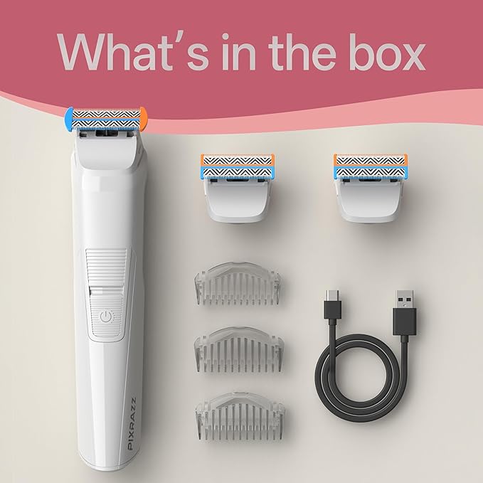 Bikini Trimmer for Women Painless Electric Shaver &amp Razor for Pubic Hair Body &amp Sensitive Skin Cordless USB Rechargeable Groomer for Travel with 2 Replacement Heads &amp 3 Guide Combs