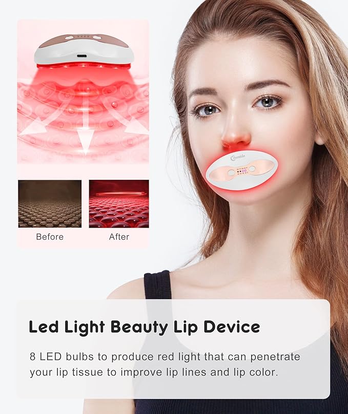 Red Light Device FERNIDA 2 in 1 Lip and Eye Care Tool with Heated for Anti-Aging Smooth Lip Wrinkles Lip Plumper and Reduce Dark Circles 4 Levels Heating Temps White