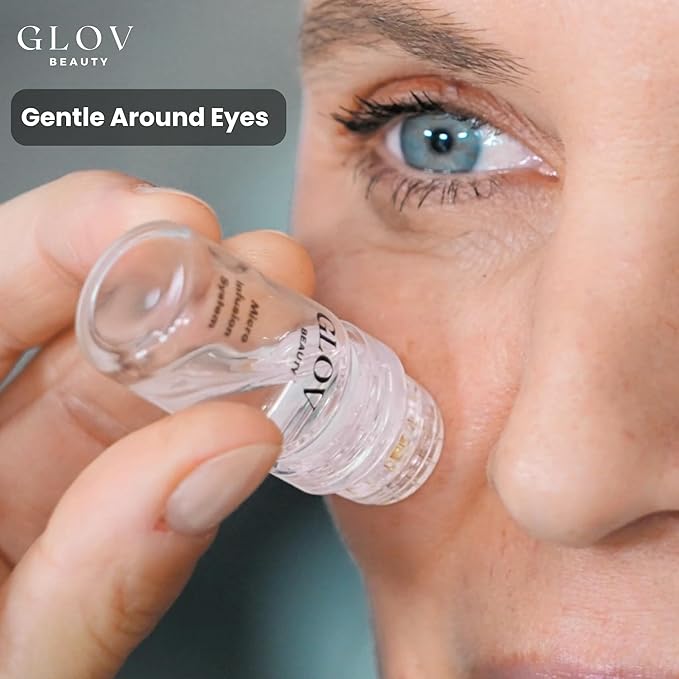 Glov Beauty Micro Infusion System for Face &amp Lips ? 0.25mm 24k Gold Cosmetic Facial Stamp with Hyaluronic Acid Collagen Peptides &amp Licorice Root Serum Ampoules (2x Infusion Application 6x Se