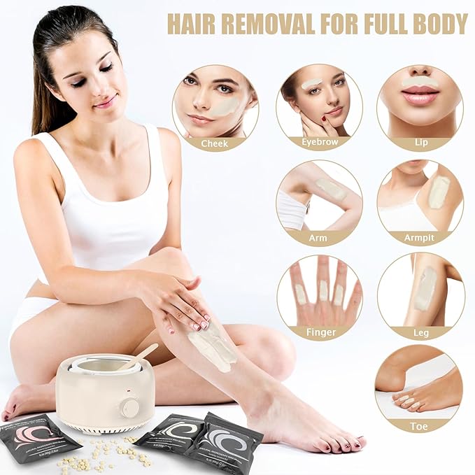 Waxing Kit - Wax Warmer for Hair Removal Hard Wax Kit with 14oz 5 Bags Hard Wax Beans for Full Body Legs Face Eyebrows Bikini Brazilian Waxing Kit for Women Men