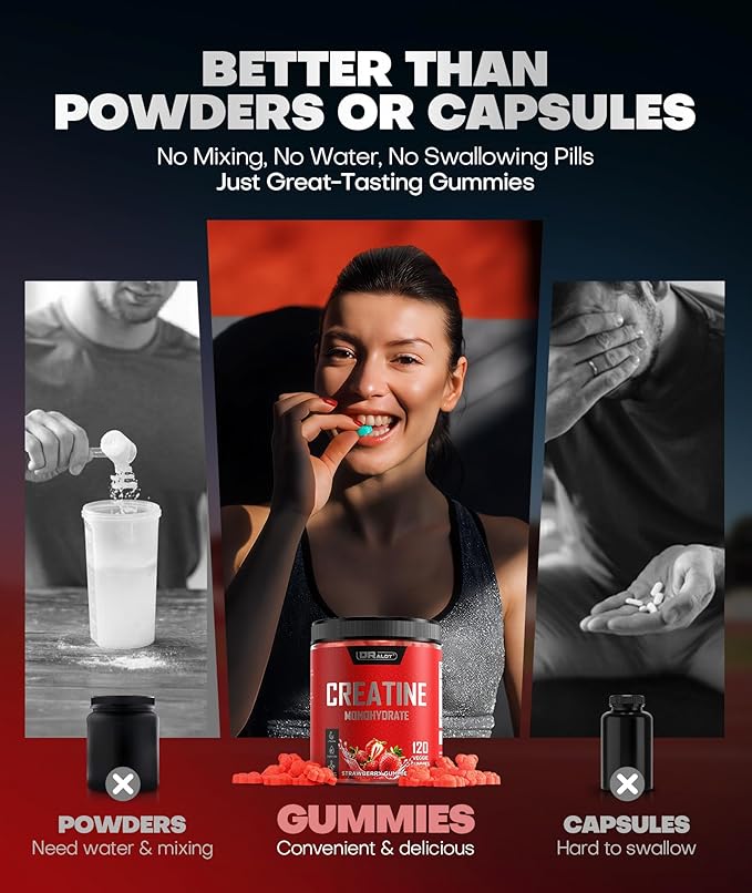 99.99% Creatine Monohydrate Gummies More 15% Strength 5X Energy &amp Muscle Support Pre-Workout Complex Creatine for Women &amp Men with 5000mg Creatine L-Taurine B12 Mg &amp K 0 Sugar Vegan