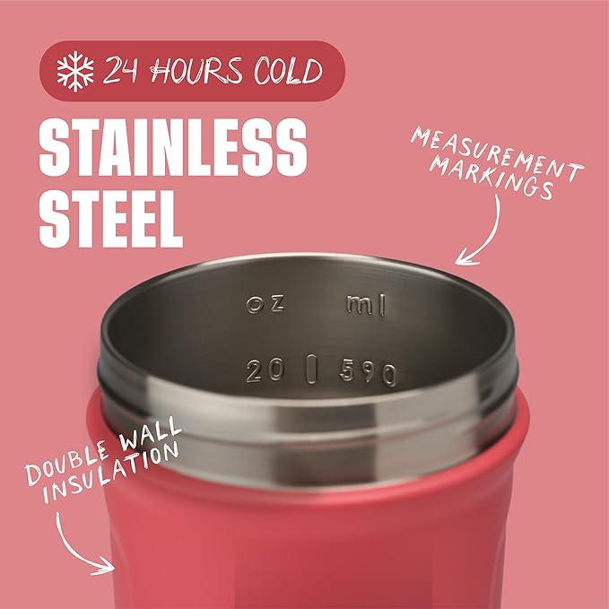 BlenderBottle Sport Insulated Stainless Steel Shaker Bottle with Wire Whisk 24-Ounce Pink ? Protein Shakes &amp Hydration for Athletes &amp Fitness Enthusiasts Easy Mixing Keeps Drinks Cold Loc