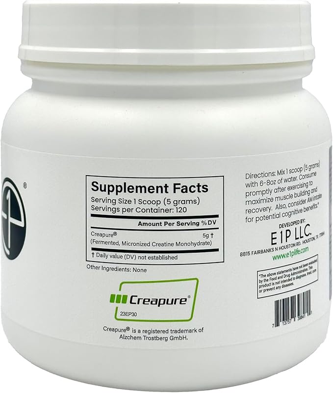 Creapure Creatine Monohydrate 600grams (120 Servings) Unflavored Non-GMO Vegan Fermented Third-Party Lab Tested. Made with Halal and Kosher Certified Ingredients.