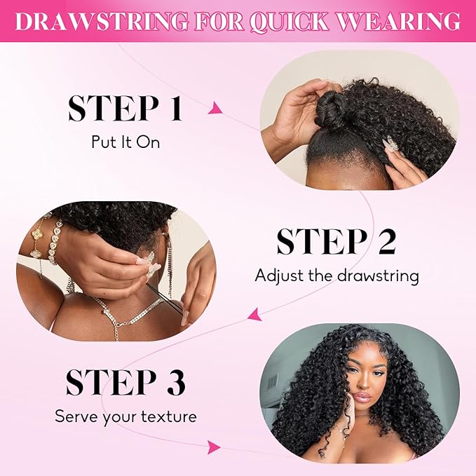 Myecool Curly Half Wig Human Hair 200 Density Glueless Wear and Go Wigs Human Hair 22 Inch 3 In 1 Half Wigs for Women Drawstring Seamless Flip Over Beginner Friendly