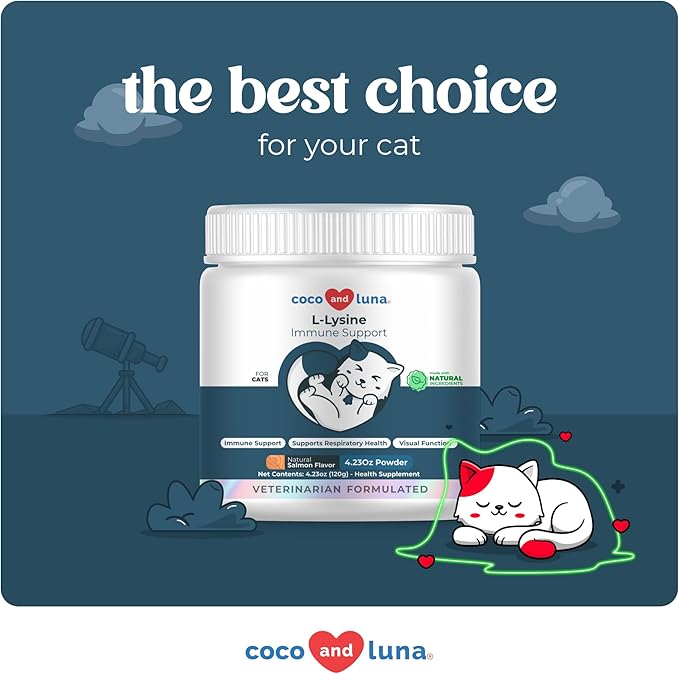 L-Lysine Supplement for Cats 900mg/scoop - Cat Supplement for Sneezing and Runny Nose Cold Immune Support Eye Function and Respiratory Health ? Lysine Powder