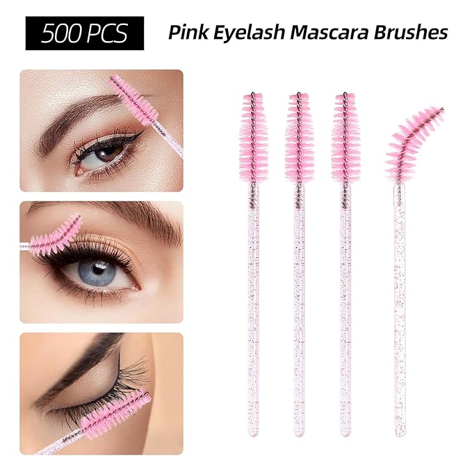 1500 PCS Eyelash Extension Supplies Kit 500 Spoolies Mascara Wands 500 Lip Brushes 500 Micro Swabs Pink Disposable Eyelash Brushes Makeup Applicator Tool with 3 Reusable Containers