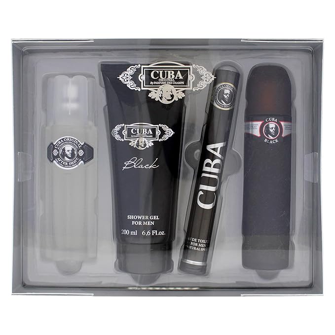 Cuba Cuba Black Men 4 Pc Gift Set 3.3oz EDT Spray 1.7oz EDT Spray 3.3oz After Shave 6.7oz Shower Gel (I0101683)