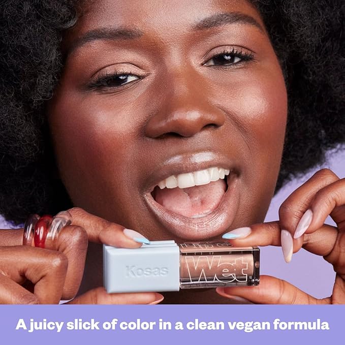 Kosas Wet Lip Oil Gloss - Hydrating Lip Plumping Treatment with Hyaluronic Acid &amp Peptides Non-Sticky Finish (Unzipped)