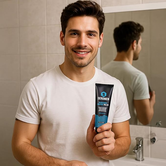 Seromen Razor Bump Treatment for Men - Ingrown Hair Treatment for Men - Face &amp Body After Shave &amp Razor Burn Treatment - Metal Roll On Soothes Skin &amp Calms Irritation (3.5fl.oz) Made in US