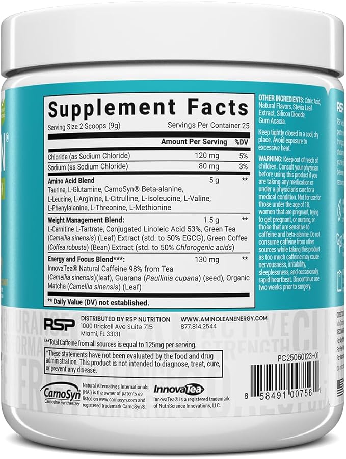 RSP Vegan AminoLean ? All-in-One Natural Pre Workout Amino Energy Weight Management with BCAAs Complete Vegan Preworkout Powder Pineapple Coconut