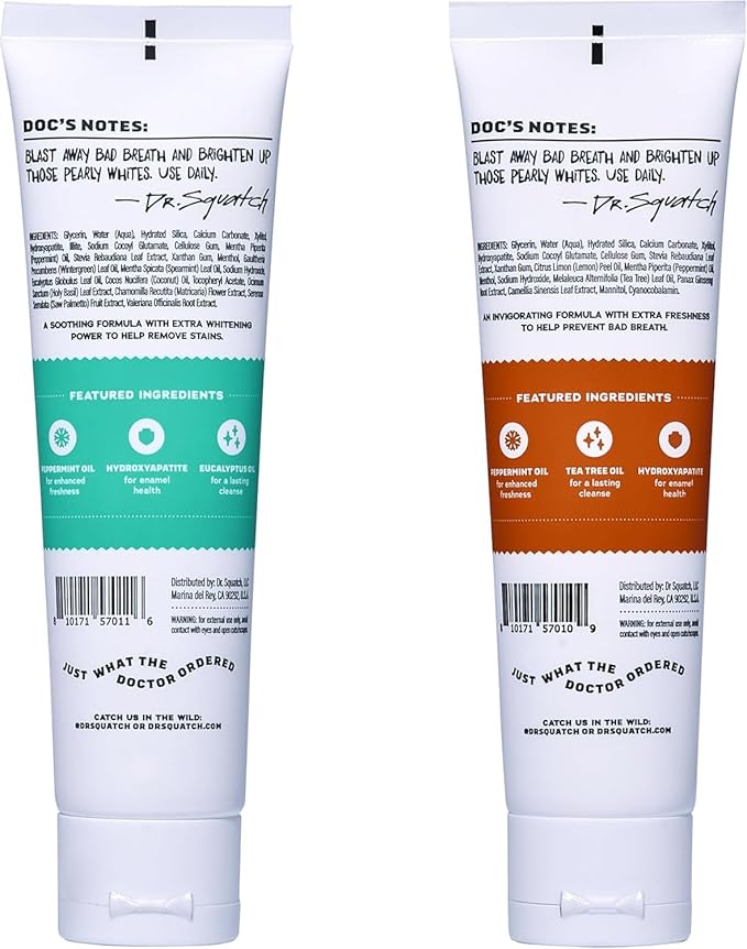 Dr. Squatch Natural Teeth Whitening Toothpaste Kit - Day and Night Flouride Free Natural Toothpaste - Citrus Mint Spearmint (4.7 oz 2-Pack)