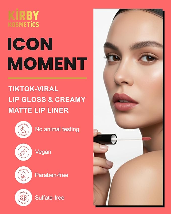 Lip Kit Duo ? Icon Moment- TikTok-Viral Precision Liner &amp Glossy Liquid Lipstick Clean 2-Step Set with Hydrating Long-Wear Color ? Bold Inclusive Beauty for Everyday Konfidence