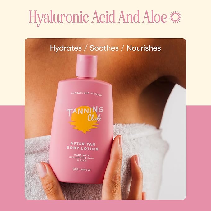 Tanning Club - After Tan Lotion - Hydrating Tan Extender with Hyaluronic Acid Aloe and Shea Butter - Nourishing Body Moisturizer for Sun-Kissed Skin - 150 mL