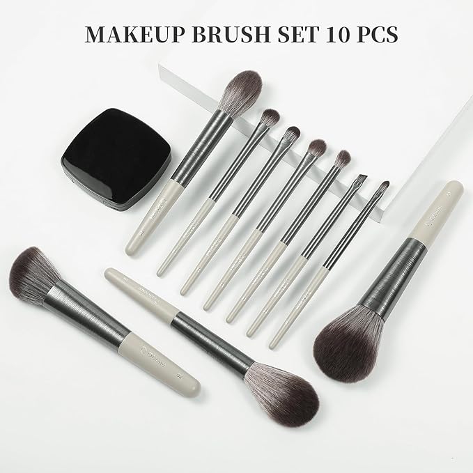 DUcare Makeup Brushes Set Professional 10pcs Foundation Blush Face Contour Powder Brush Eyeshadow Eyeliner Eyebrow Lip Liquid Cream Blending Make up Brush Kit Synthetic Essential