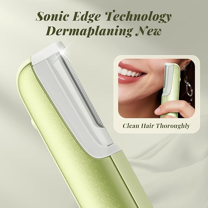 BNU Dermaplane Razor for Women Face Razor for Women with 10 Replaceable Blades - Face Exfoliation Razor - Body Peach Fuzz Removal - Eyebrow Shaper - Sonic Edge Technology Dermaplaning Tool - Green