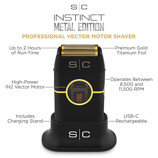 StyleCraft Instinct Metal Cordless Double Foil Shaver with IN2 Vector Motor Intuitive Torque Control USB-C Rechargeable