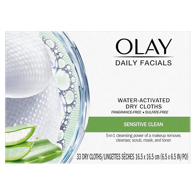 Olay Daily Facials for Clean Sensitive Skin Makeup Remover Wipes Soap-Free and Fragrance-Free Cleanser Cloths 33 Count (Pack of 3)