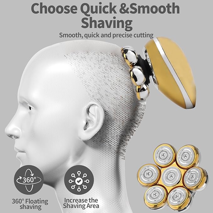 7D Floating Head Shaver for Bald MenIPX7 Waterproof Shaving Grooming Kit5 in 1 Men's Electric RazorDry/Wet Shaver for Home/TravelNice Trimmer Gift for DadHusbandBoyfriend