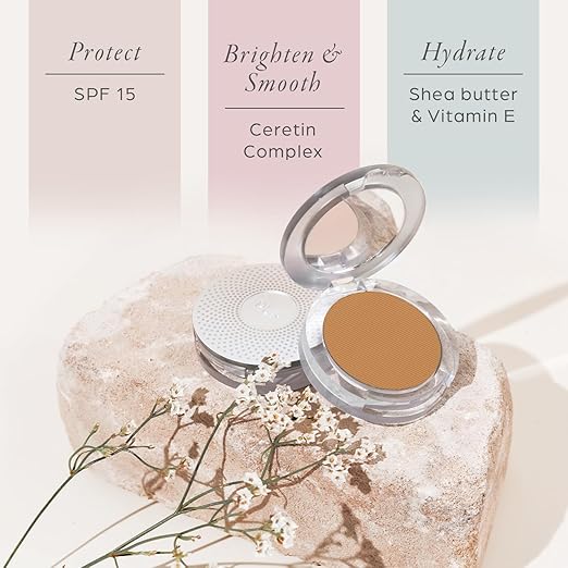 P?R MINERALS 4-in-1 Pressed Mineral Makeup Powder Foundation with SPF 15 - Concealer &amp Finishing Compact Pressed Powder for Face - Buildable Medium to Full Coverage Foundation Powder