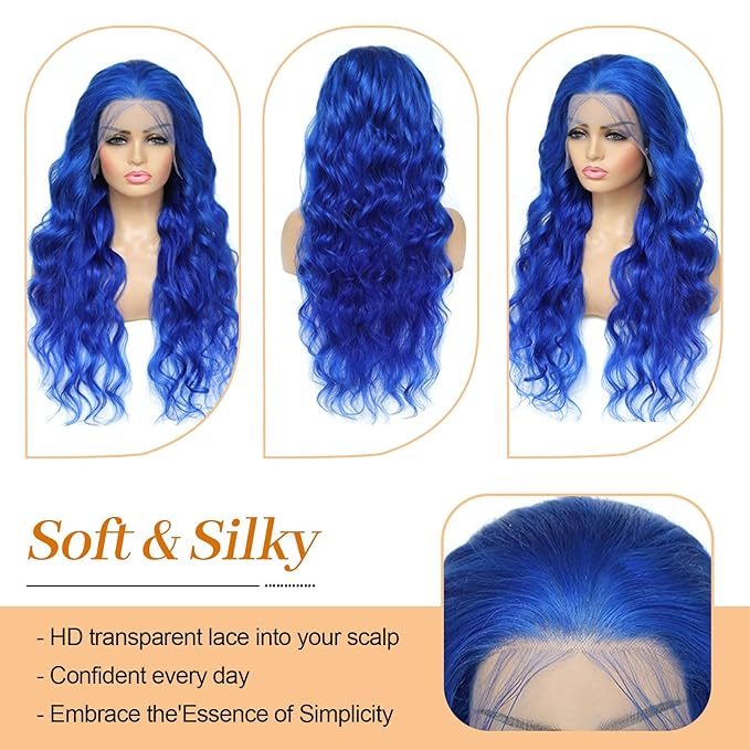 Blue Lace Front Wig Human Hair 13x4 Lace Frontal Wigs 200 Density Body Wave HD Lace Front Wigs Pre Plucked Real Hair Wigs for Women Lace Wig 20 Inch