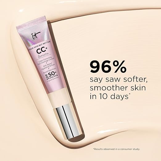 IT Cosmetics CC+ Cream Illumination - Radiant Full Coverage Foundation With SPF 50+ Color Corrector &amp Hydrating Anti-Aging Serum Hydrolyzed Collagen + Peptides Normal to Dry Skin - 1.08 fl oz