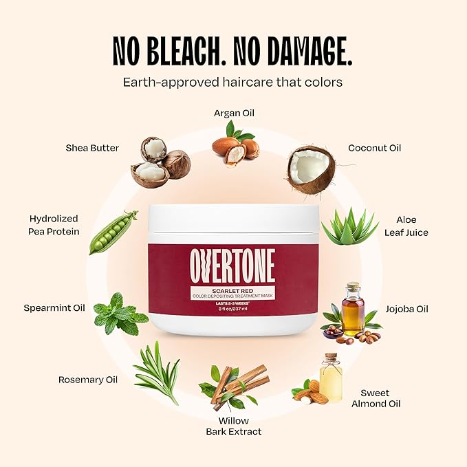 Overtone Semi Permanent Hair Color Conditioner Scarlet Red 8 oz Nourishing Damage-Free Color Depositing Mask for All Hair Types with Shea Butter &amp Coconut Oil Vegan &amp Cruelty-Free