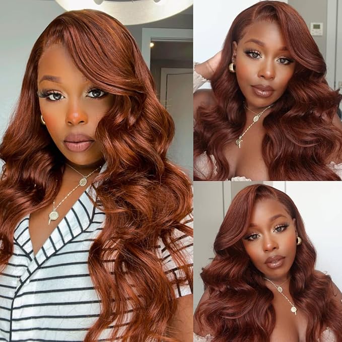 UNICE Reddish Brown Body Wave Human Hair 4x4 Lace Closure Free Part Brazilian Human Remy Hair Auburn Brown Body Wave Human Hair Closure 33B Color 18 inch
