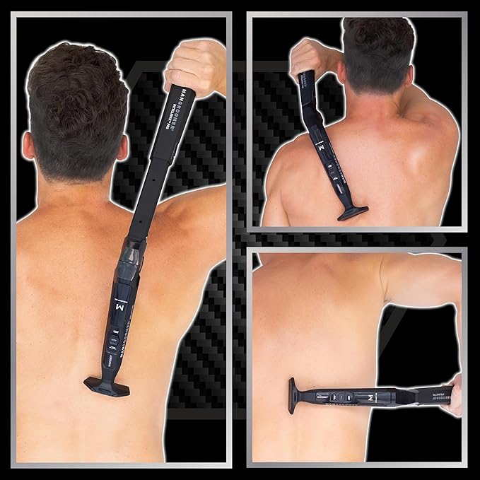 MANGROOMER - INTELLIMAX PRO - New Back Shaver with 2 Shock Absorber Flex Heads Power Hinge Extreme Reach Handle and Advanced 2.7 Extra-Wide Blade Design (Version 3.0)