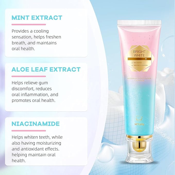 Niacinamide Whitening ToothpasteMild Mint for Fresh Breath24-Hour Fresh BreathTriple Brightening Niacinamide-Infused ToothpasteFluoride-Free Formula Suitable for Sensitive Teeth (2)