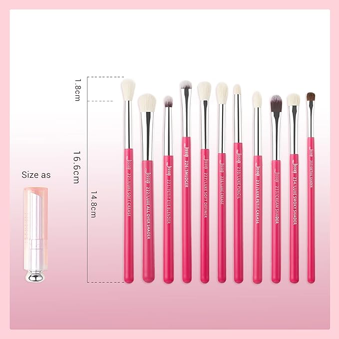 Jessup Professional Natural-Synthetic Eye Makeup Brushes Set 15pcs for Eyeshadow Blending Concealer Eyeliner Eyebrow Rose Carmine/Silver T197