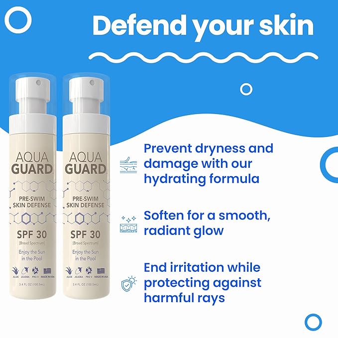 AQUA GUARD Beauty Pre-Swim Skin Defense | Prevents Dry Itchy Skin | Protects from Pool Chemicals | Hydrating Formula | Made in California | Paraben Phthalate &amp Gluten-Free (2-Pack)