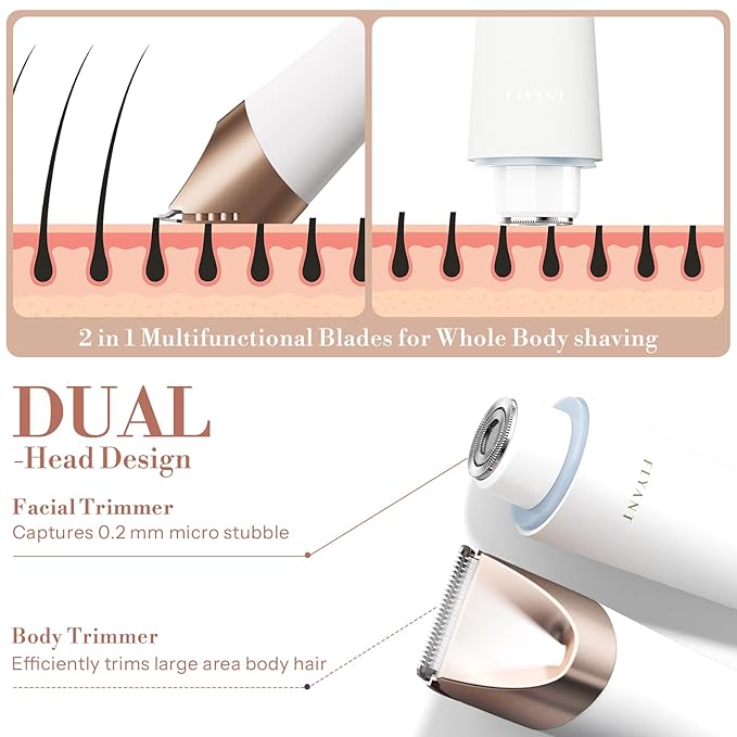 Bikini Trimmer for Women 2 in 1 Electric Shaver for Women Pubic Hair Trimmer Waterproof IPX7 with LED Bikini Razor for Leg Arm Underarm Bikini Area Pull Bows Gift Box for Friends (Shell White)