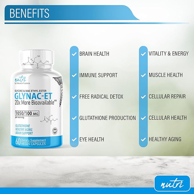 GlyNAC-ET NAC Supplement N-Acetyl Cysteine Ethyl Ester (Pack of 2) - 20x More Bioavailable Than GlyNAC - Glycine &amp N-acetylcysteine Ethyl Ester Anti Aging Supplement Boost Glutathione (120 Capsul